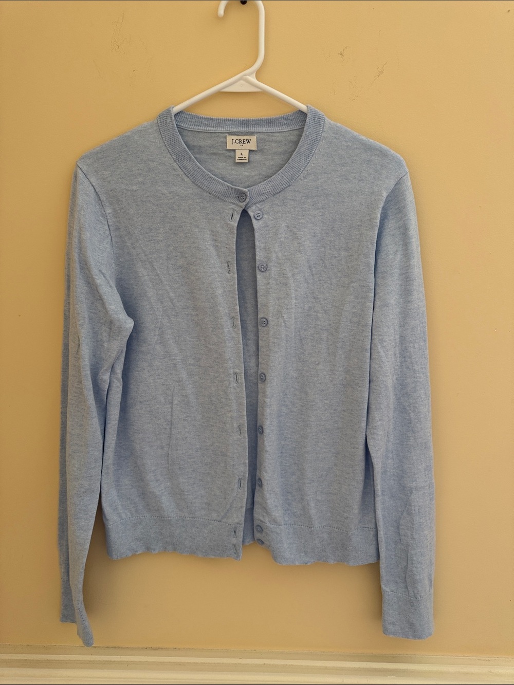 J. Crew Women's Pale Blue Crewneck Button-Front Cardigan Sz Large
